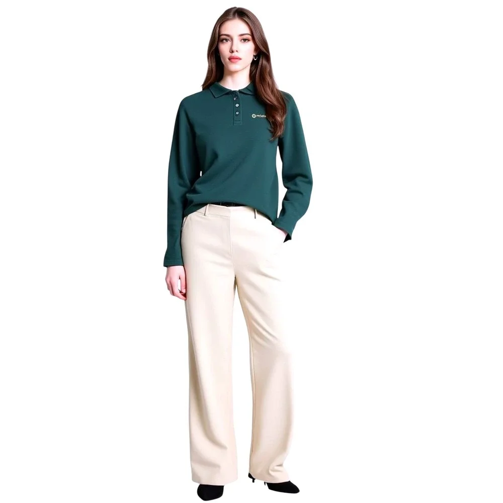 The Key Women's Long Sleeve Polo Shirt Collared Top Forest Green Size S EUC - Picture 1 of 10